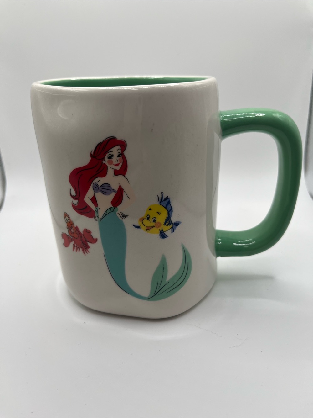 Rae Dunn Disney Princess Little Mermaid Ariel Mug Green White Double Sided